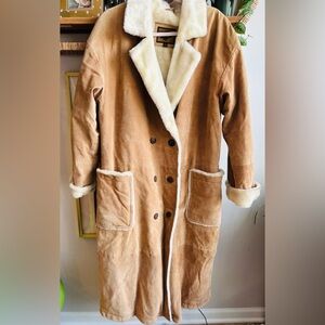 Suede and faux fur, vintage, long/ floor length coat/trench coat